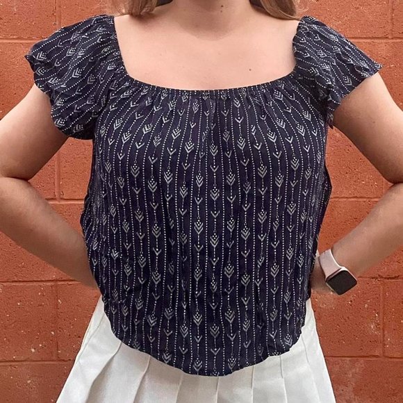 Navy Chevron Pattern Crop Top - Picture 1 of 1